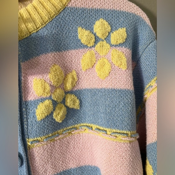 Zara Floral Jacquard Knit Cardigan Pastel Blue Yellow Size S NWT Rare - Picture 13 of 14